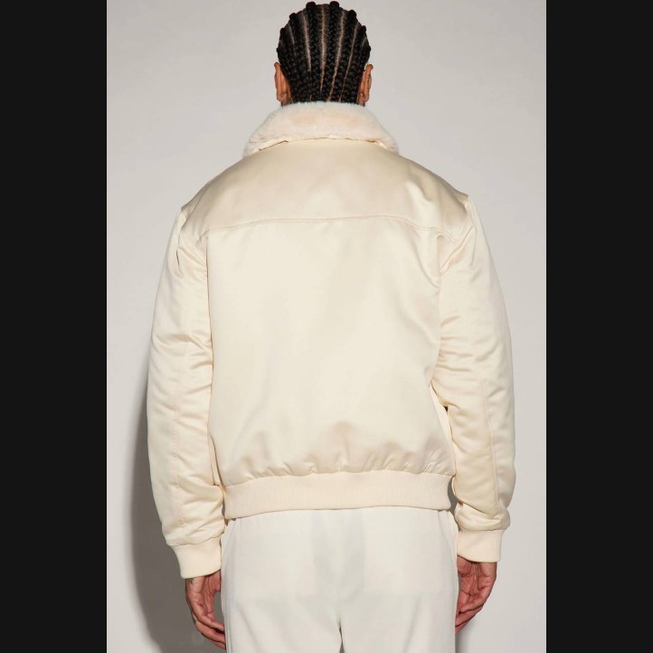 Faux Fur Collar Aviator Bomber Jacket | Cream