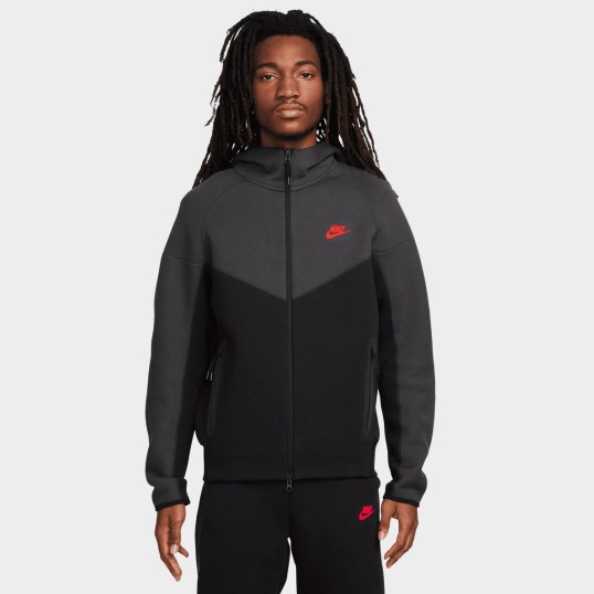 Nike Tech Fleece Zip-Up Hoodie | Dark Grey/Black/Red