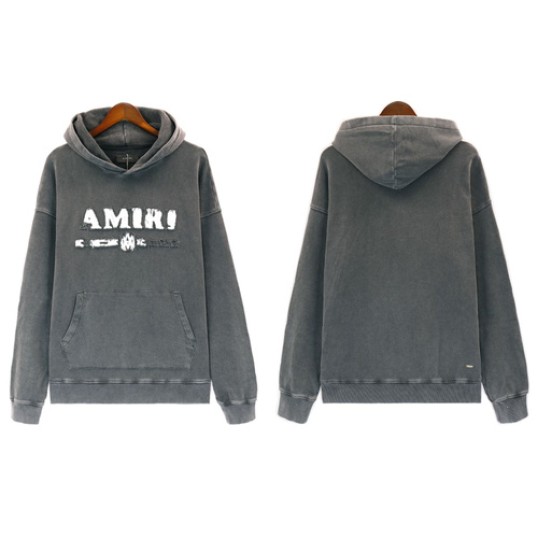 AMIRI Logo Appliqued Distressed Washed Hoodie | Grey