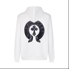 Chrome Hearts Leather Logo Zip Hoodie | White