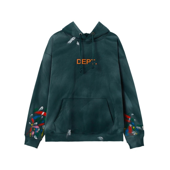 Gallery Dept. Center Logo Paint Splatter Hoodie "Forest Green"