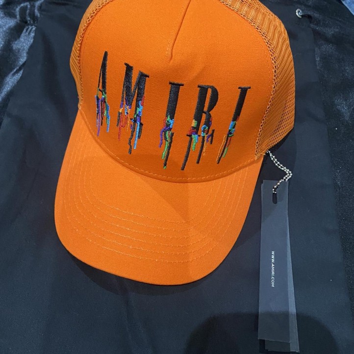 Amiri Paint Drip Trucker Cap "Electro Orange"