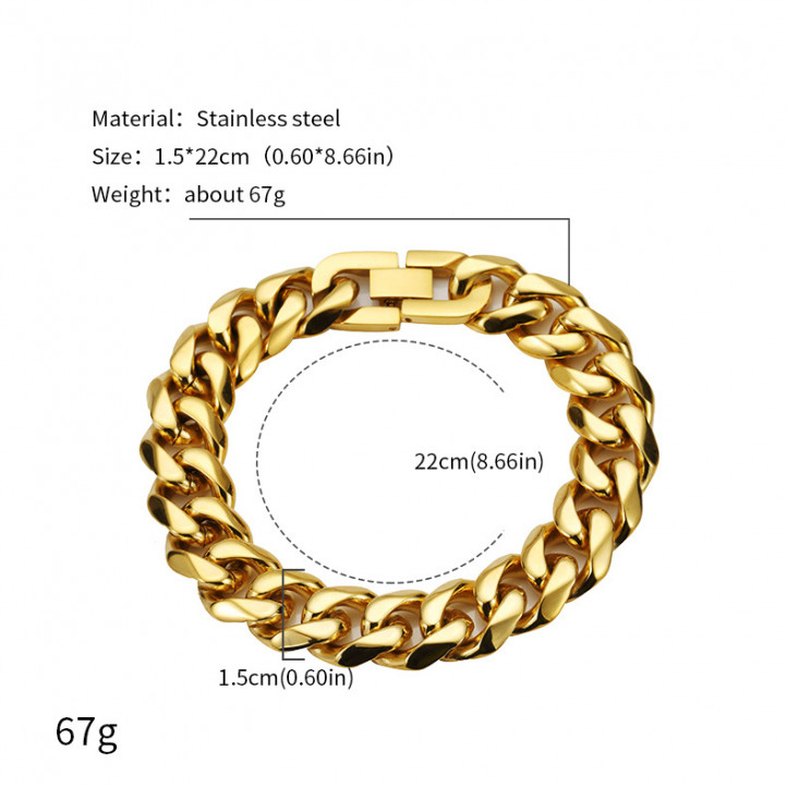 Cuban Bracelet | Gold 15mm x 22cm | Titanium Steel
