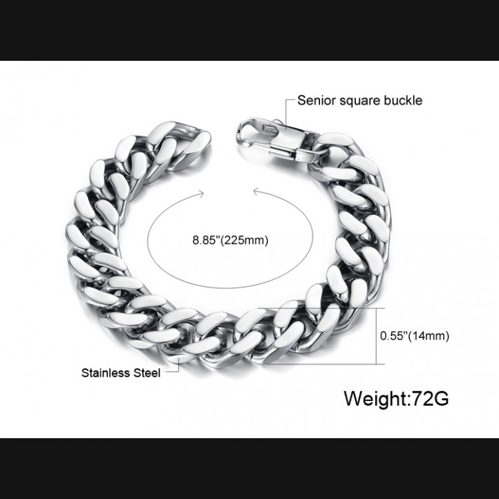 Cuban Bracelet | Silver 14mm x 22.5cm | Titanium Steel