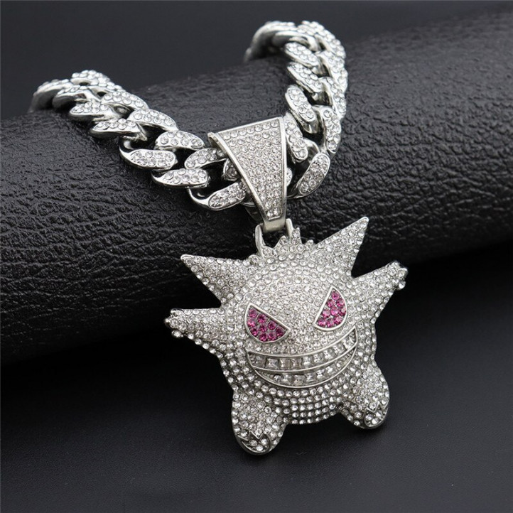Gengar Pokemon Diamond Cuban Chain | Silver