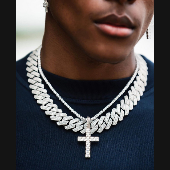 Diamond Prong Cuban Chain | Silver | 50cm x 20cm