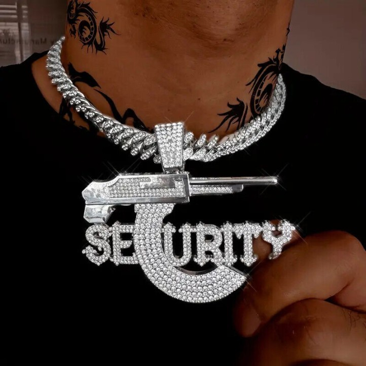 Security Gun Diamond Cuban Chain 50CM | Silver