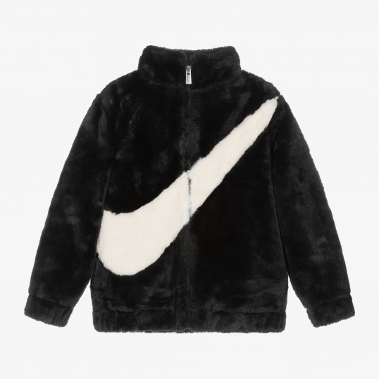 Nike Faux Fur Oversized Swoosh Jacket "Black"