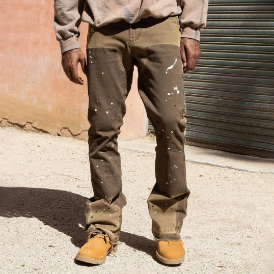 EPTM Camo Pocket Flare Carpenter Jeans | Olive/Army Green