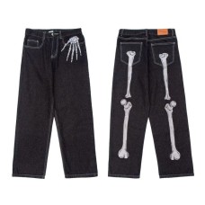 Skeleton Printed Oversized Jeans | Black