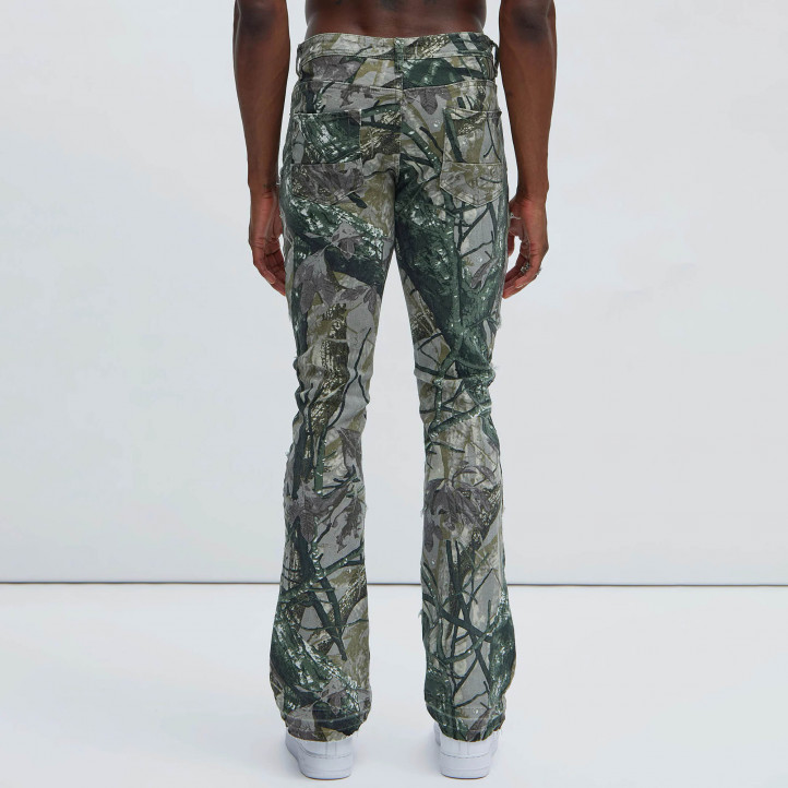 All Over Fray Stacked Skinny Flare Jeans "Green/Combo"