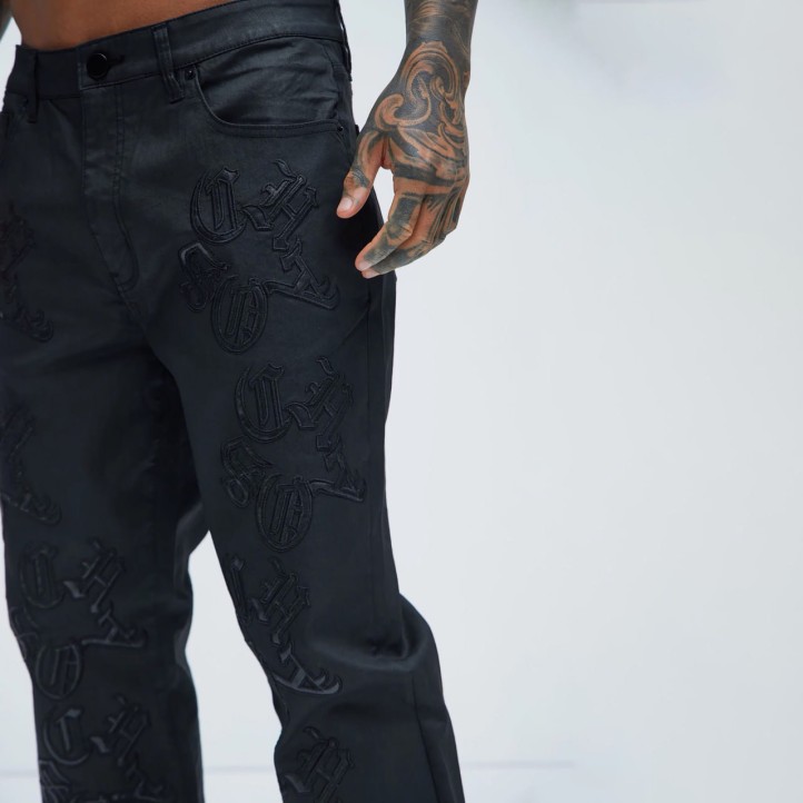 Chaos Embroidery Straight Jeans | Black