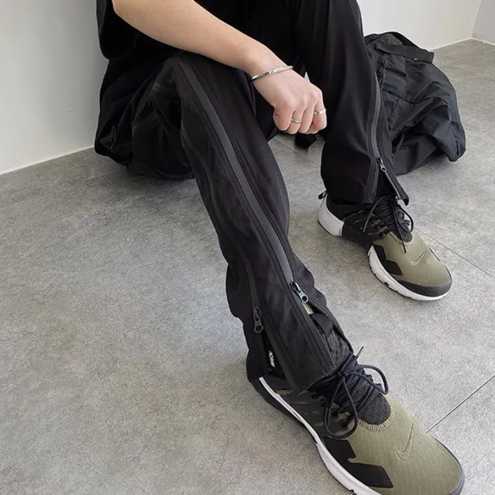 Vibe Side Zipper Drawstring Pants "Black"