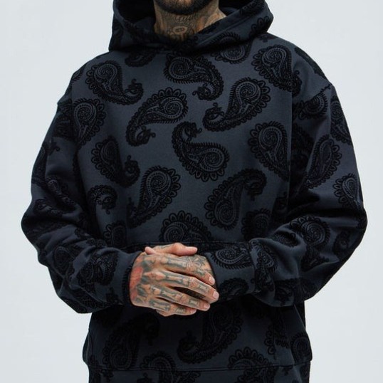 Paisley Flock Hoodie |Black