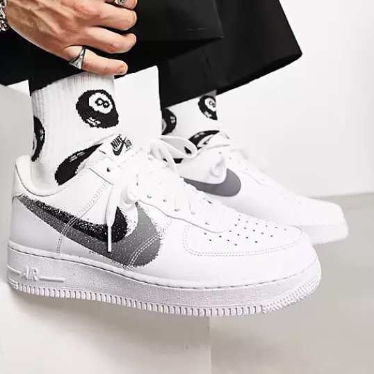 Nike Air Force 1 Low "Spray Paint Swoosh" White/Black/Grey WMNS