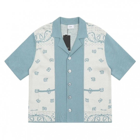 Rhude Banco Knit Shirt "Stone Blue/Ivory"