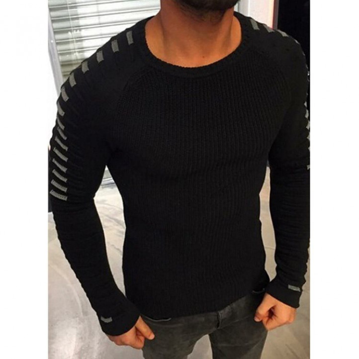 Knitted Striped Pleated Sweater | Black