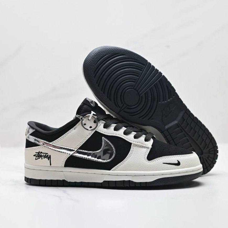 Nike Dunk Low x Stussy "Black/White/Metallic"