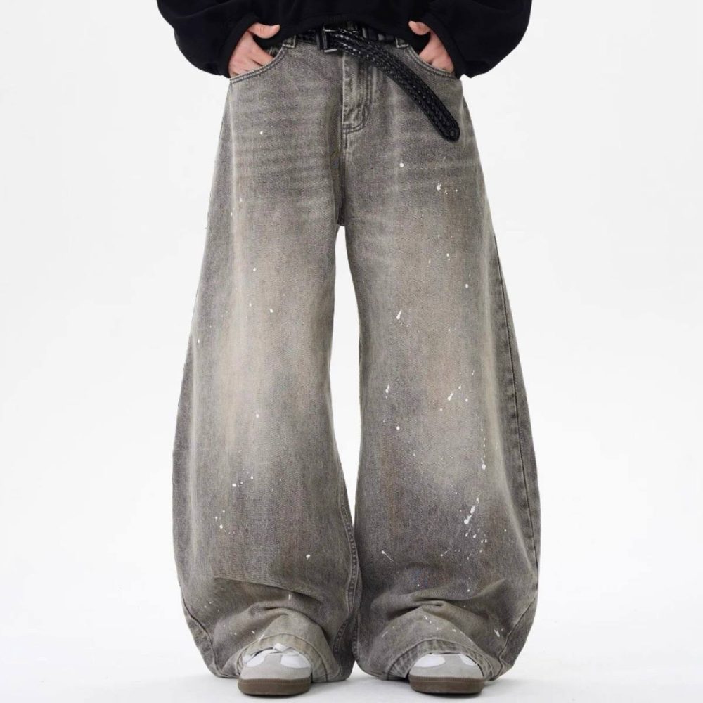 Vintage Painted Balloon Shaped Baggy Jeans - Grey UNISEX