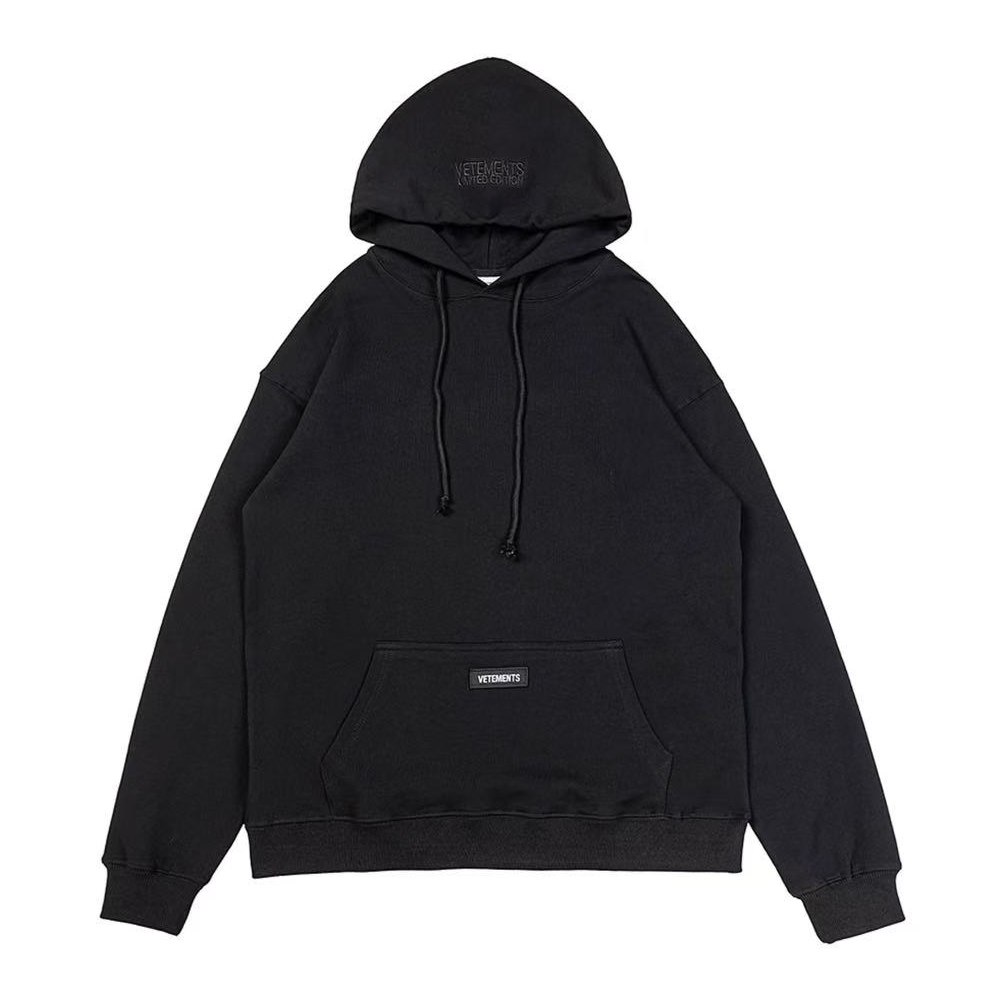 Vetements Black Woven Label Hoodie | Black