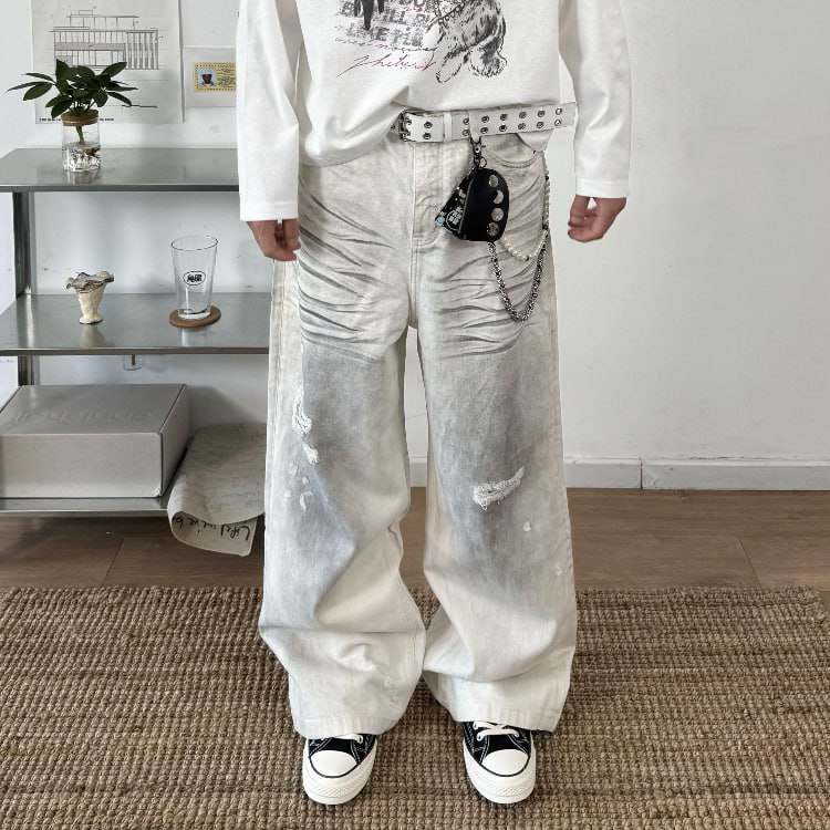 Oversized Baggy Vintage Distressed White Washed Jeans