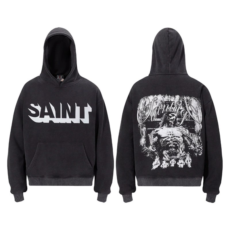 Saint Michael Jesus Hoodie "Washed Black"