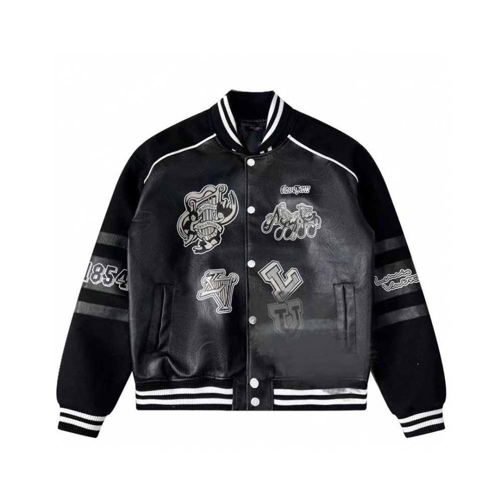 Louis Vuitton Leather Varsity Jacket "Black"