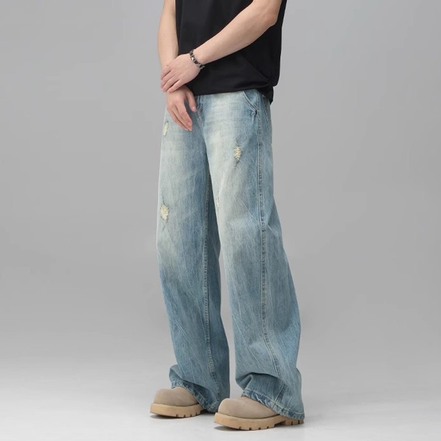 Oversized Baggy Vintage Ripped Stripe Pattern Jeans