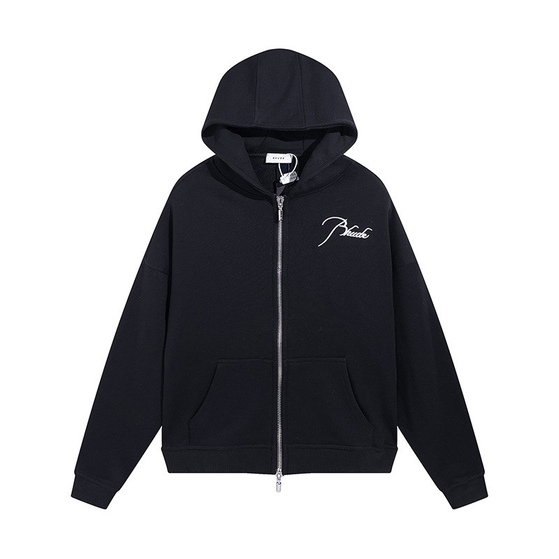 Rhude Logo Embroidered Zip Hoodie "Black"