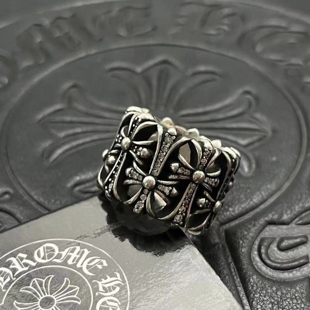 Chrome Hearts Diamond Cemetery Cross Ring | Silver