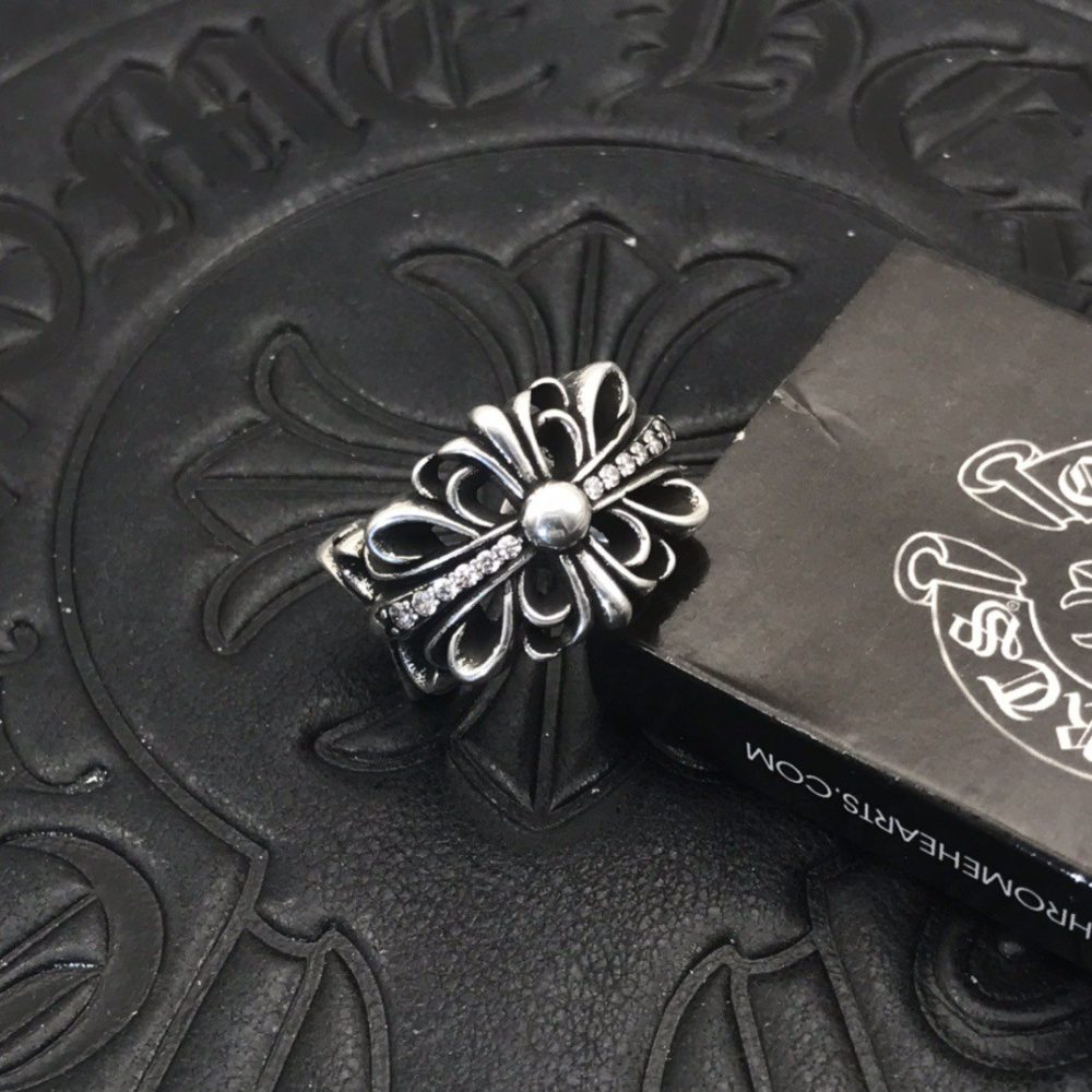 Chrome Hearts Double Floral Diamond Ring | Silver