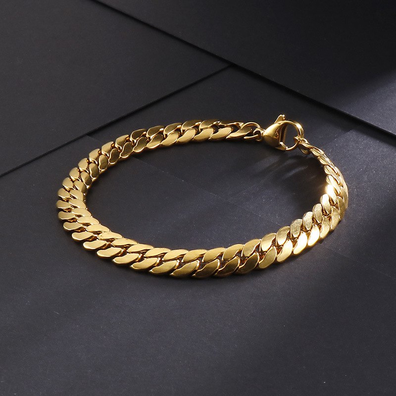 Flat Cuban Link Bracelet 7mm | Gold