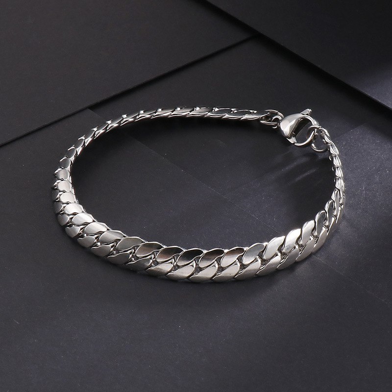 Flat Cuban Link Bracelet 7mm | Silver | Titanium Steel