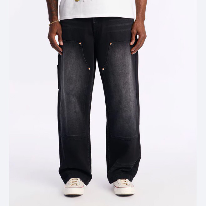 Nova Double Knee Washed Black Jeans