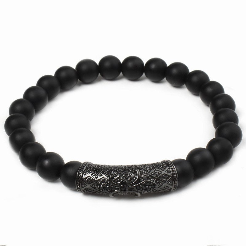 Stone Cross Beaded Bracelet "Black"