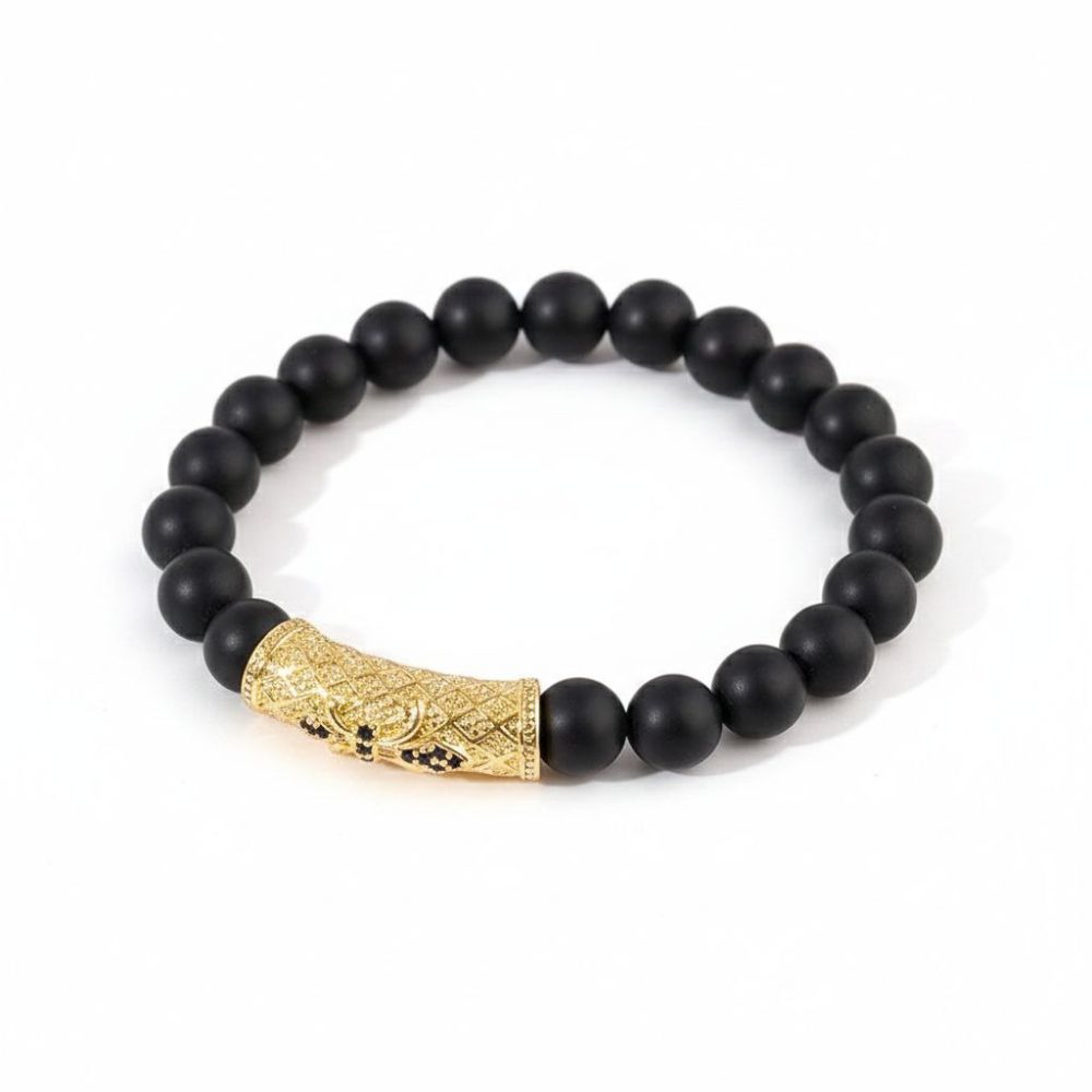 Stone Cross Beaded Bracelet "Gold"