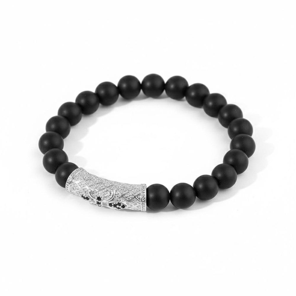Stone Cross Beaded Bracelet "Silver"