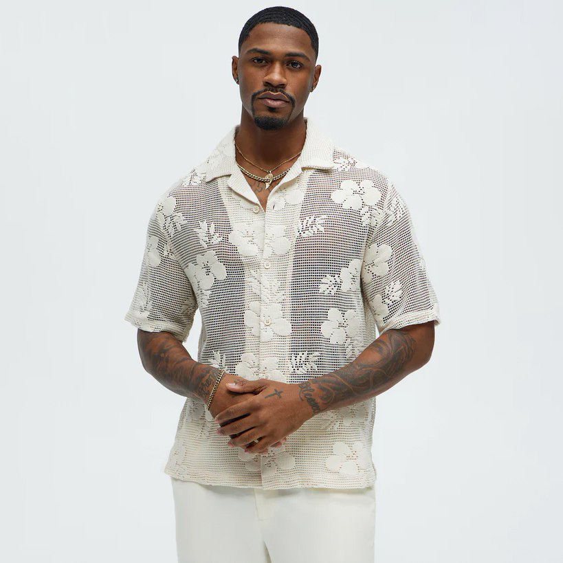 Рубашка Carver Open Knit Crochet Cuban Shirt - Cream