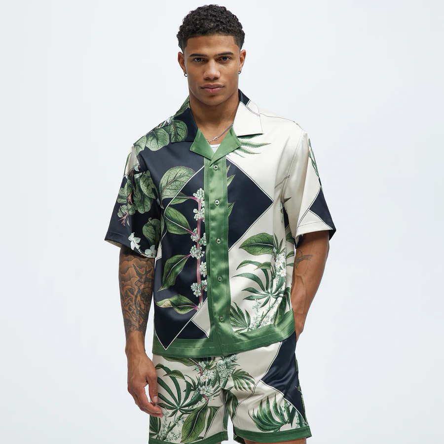 Agrarian Printed Cuban Collar Shirt - Green/Combo