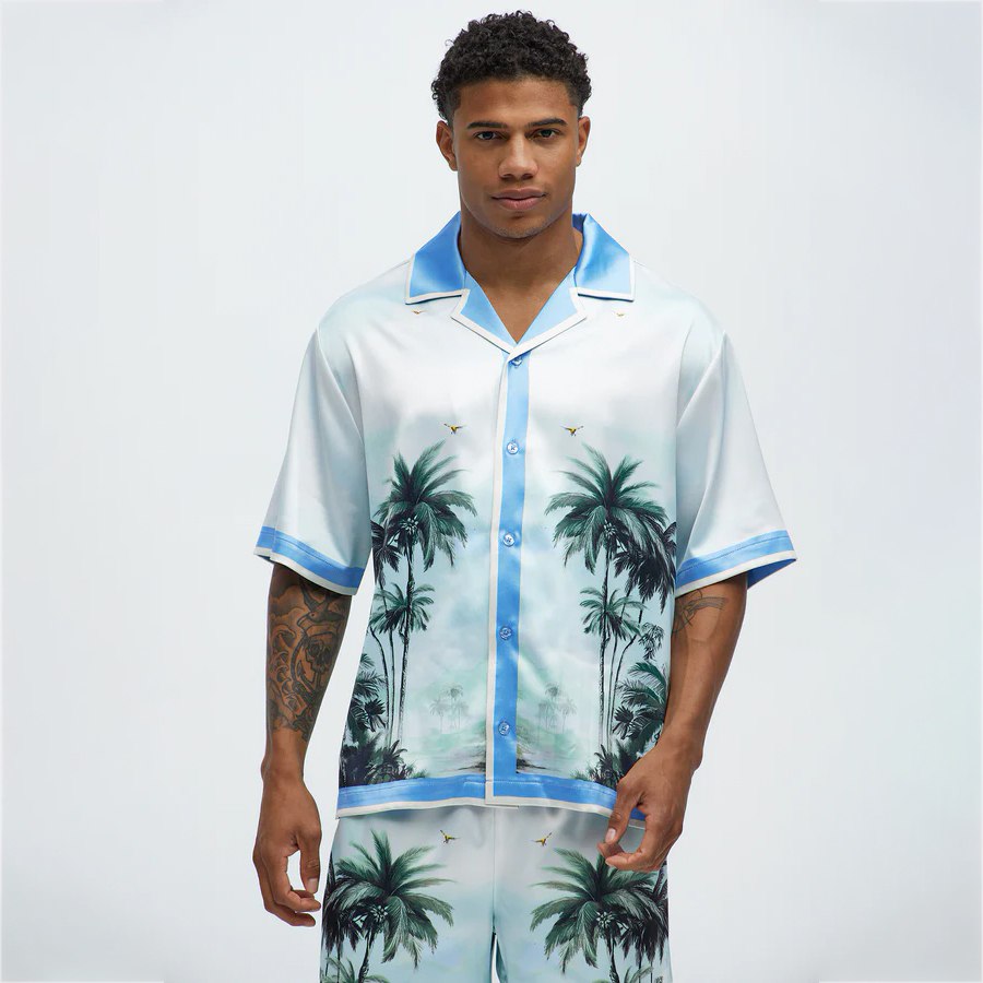 Cockatiel And Palm Resort Button Up Shirt - Multi Color