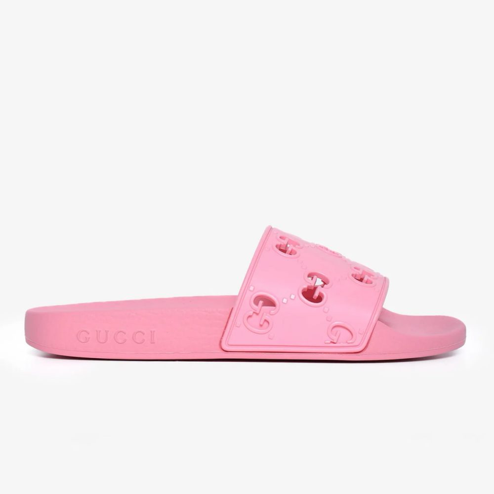 Gucci GG Logo Rubber Slides - Pink WMNS