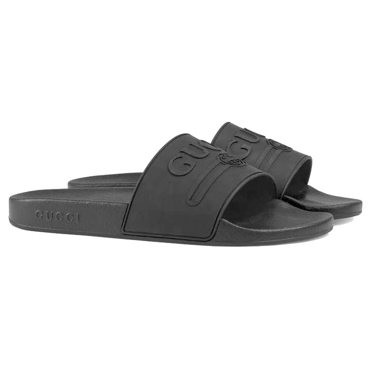 Gucci Logo Rubber Slides - Black
