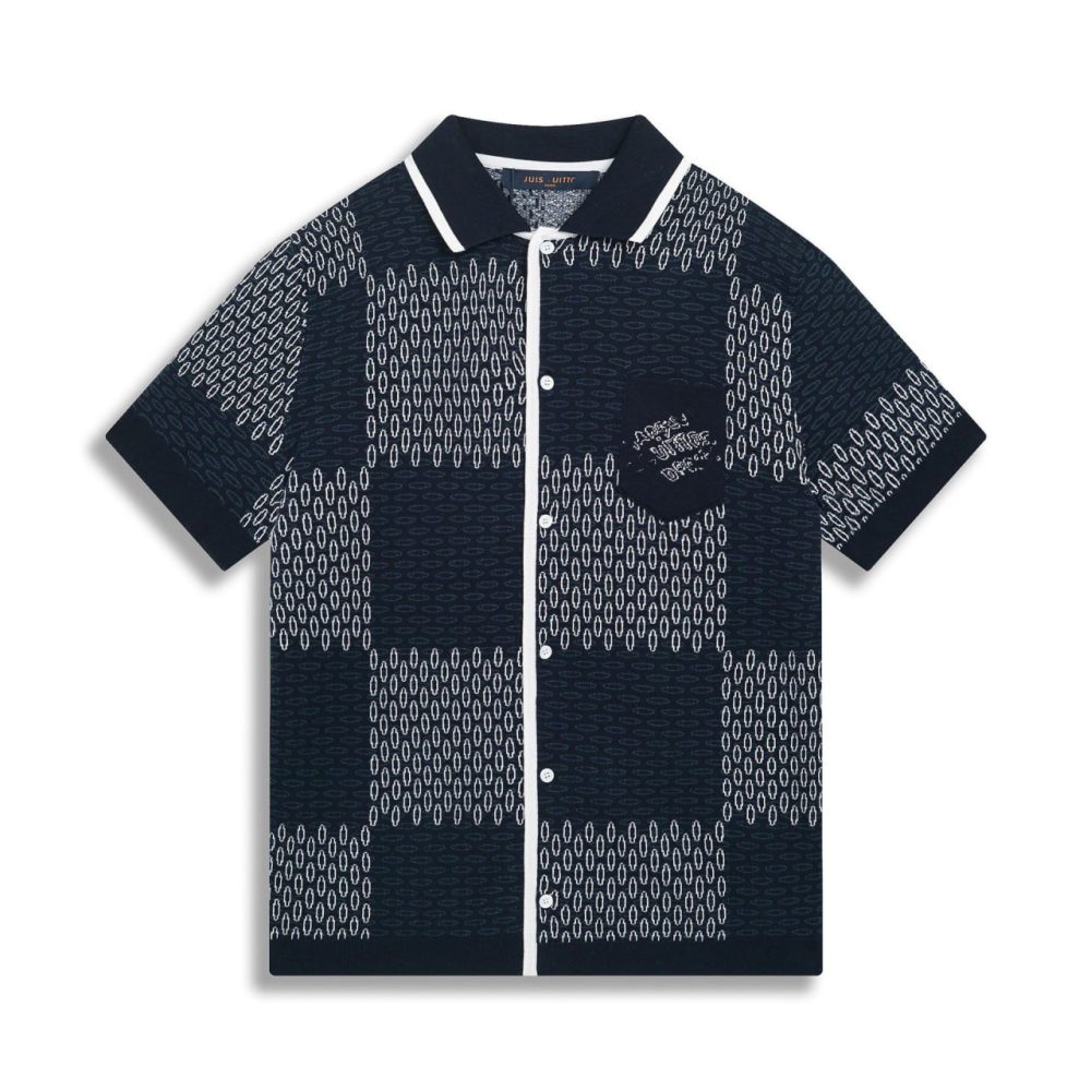 Рубашка Louis Vuitton Damier Jacquard Short-Sleeved Cotton Jersey Shirt