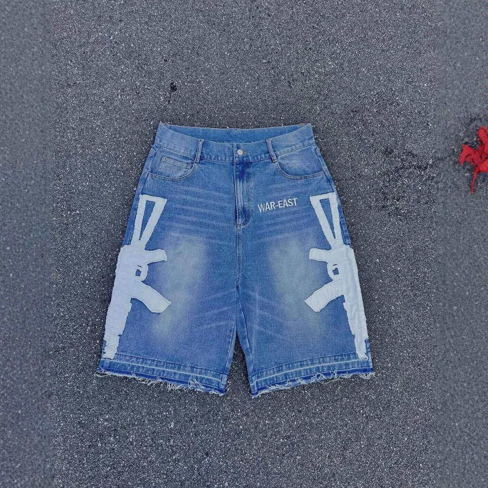 Шорты WE AK-47 Printed Jeans Shorts - Washed Blue