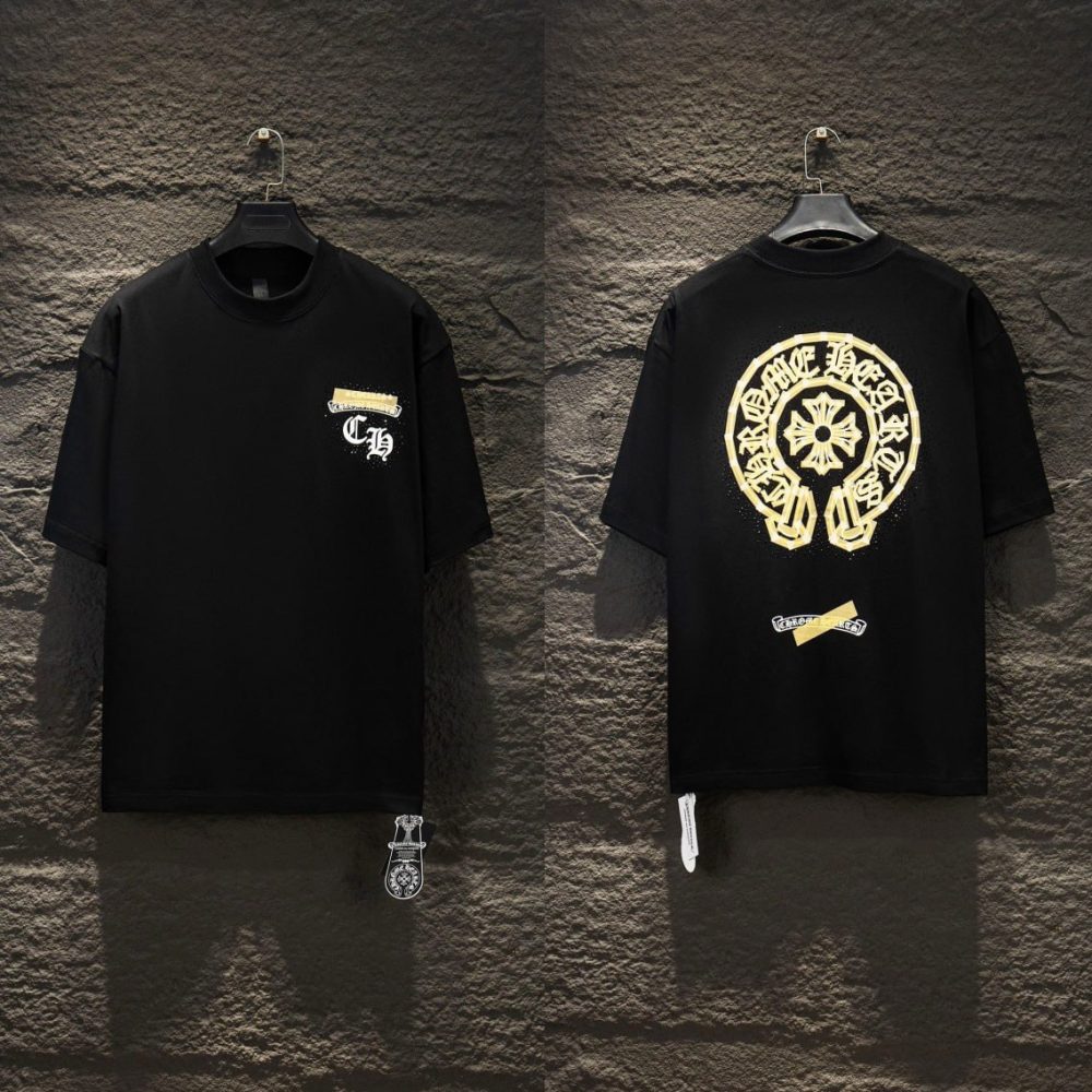 Футболка Chrome Hearts Horseshoe Rhinestone Logo Tape - Black
