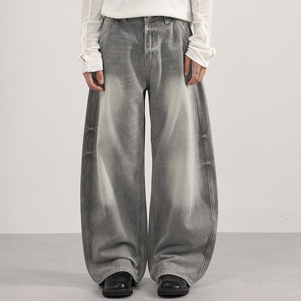 Vintage Ballon Shaped Baggy Fit Jeans - Washed Grey