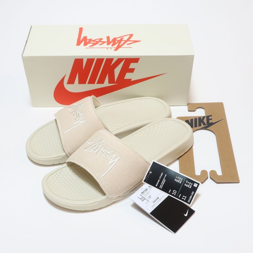 Nike Benassi x Stussy 22SS Slides - Fossil Stone (100% оригинал)