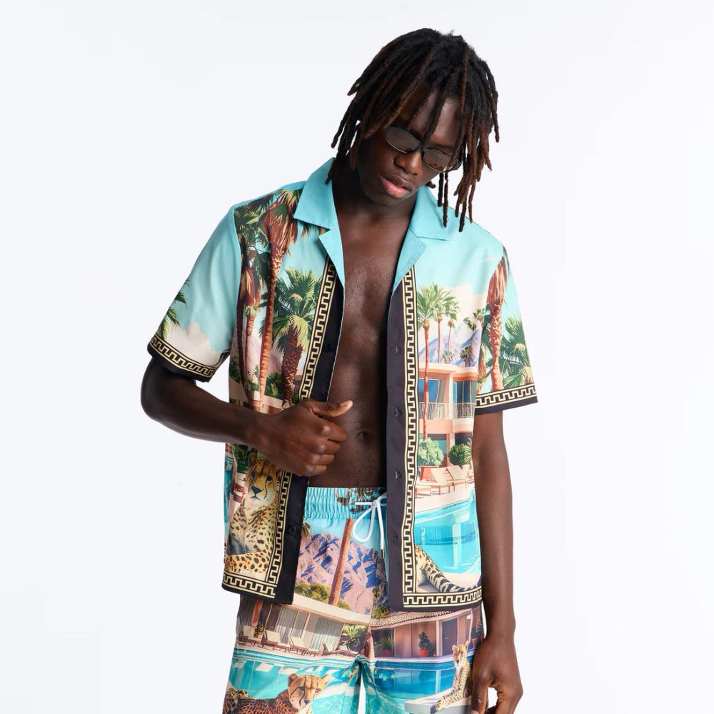 Relaxed Wild Prowl Photoreal Cuban Collar Button Up Shirt - Multi Color